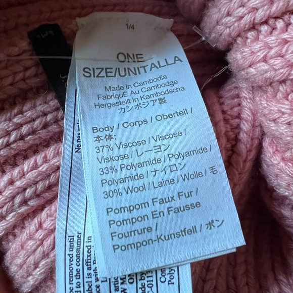 J. Crew faux fur pom pom ribbed hat in pink - Picture 3 of 5